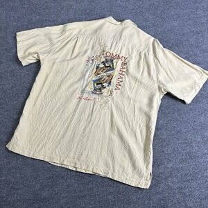 Tommy Bahama Silk Mens Shirt XL No Limit The Real Deal Cards Embroidered Yellow